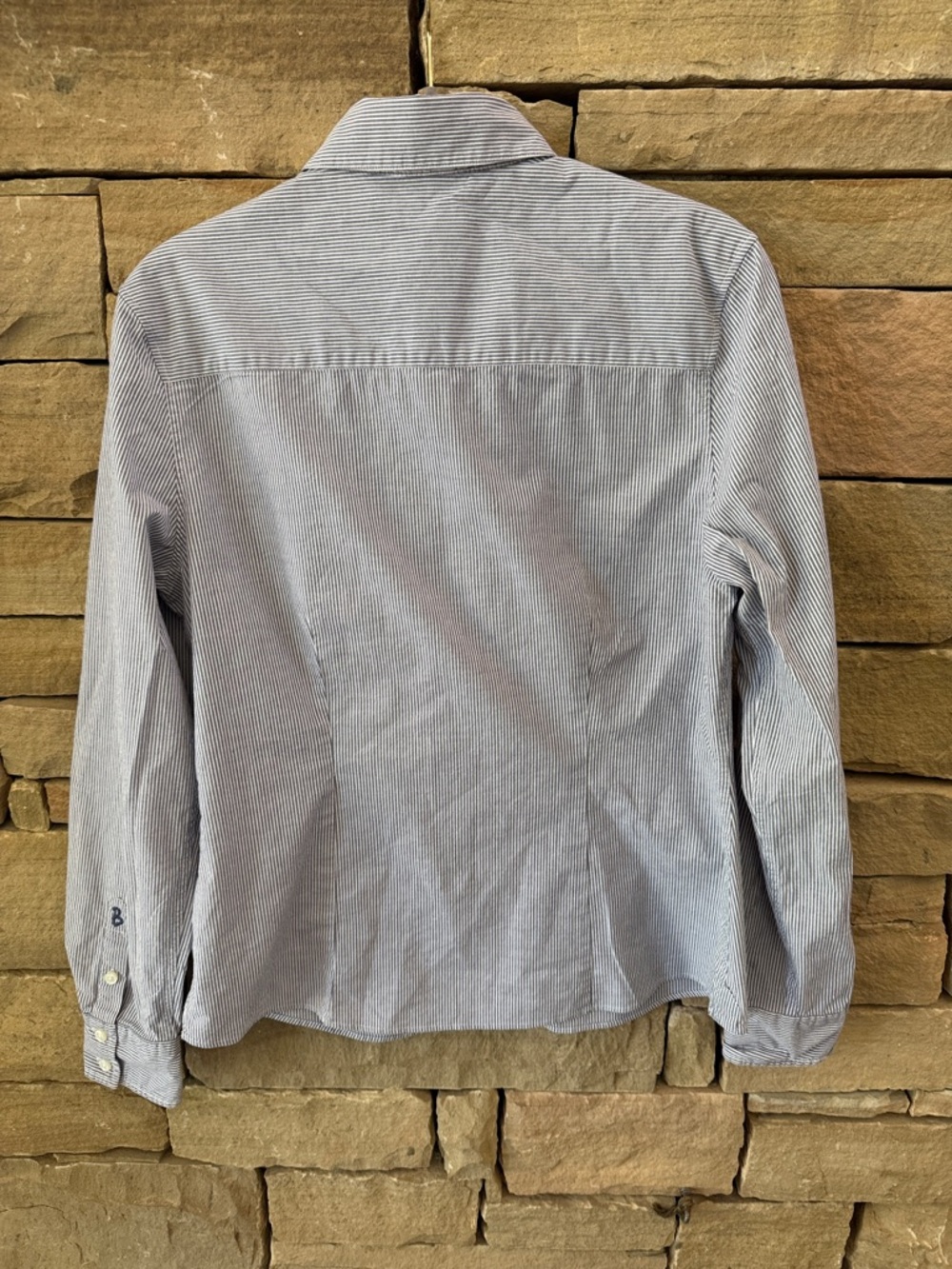 Boden Blue & White Micro-Stripe Button-Down Shirt Feminine Cut, Cotton Stretch - Picture 8 of 10